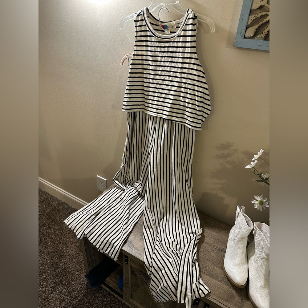 FP Beach Black and Cream Striped Top